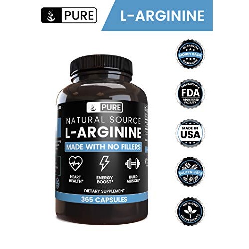 L-Arginine 365 Capsules 6 Month Supply, Nitric Oxide Precursor