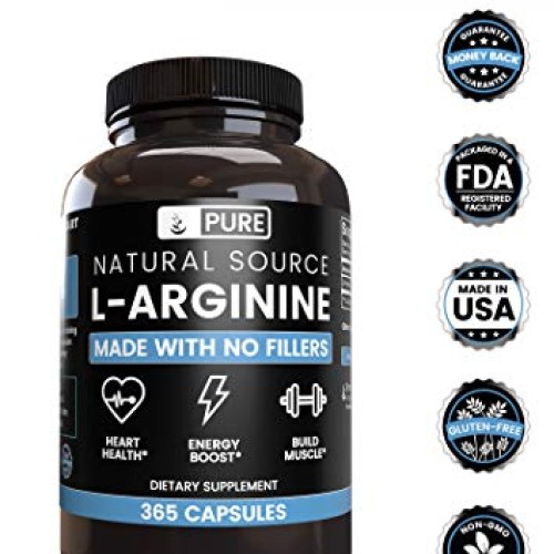 L-Arginine 365 Capsules 6 Month Supply, Nitric Oxide Precursor