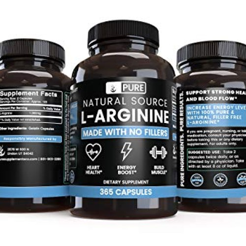 L-Arginine 365 Capsules 6 Month Supply, Nitric Oxide Precursor