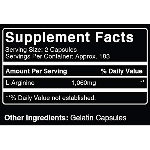 L-Arginine 365 Capsules 6 Month Supply, Nitric Oxide Precursor