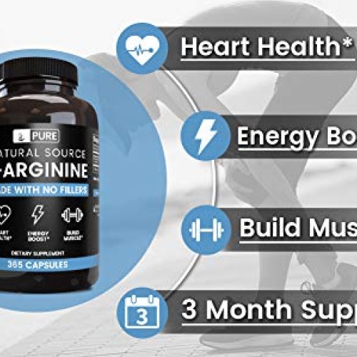 L-Arginine 365 Capsules 6 Month Supply, Nitric Oxide Precursor
