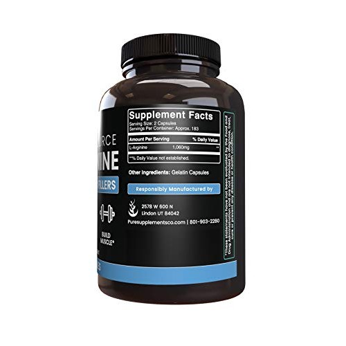 L-Arginine 365 Capsules 6 Month Supply, Nitric Oxide Precursor