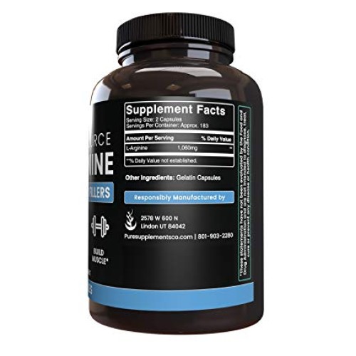 L-Arginine 365 Capsules 6 Month Supply, Nitric Oxide Precursor