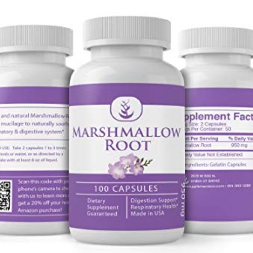 Marshmallow Root 100 Capsules Naturally High in Mucilage, Sooth...