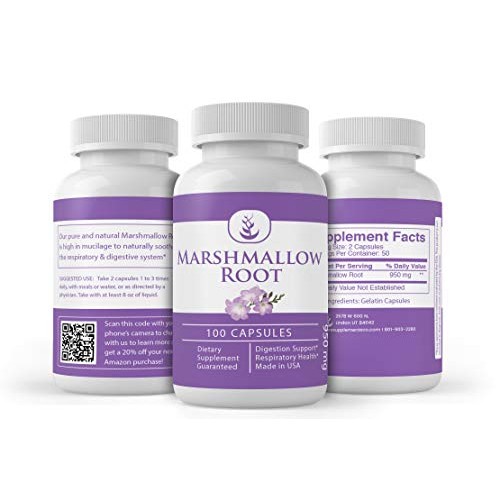 Marshmallow Root 100 Capsules Naturally High in Mucilage, Sooth...