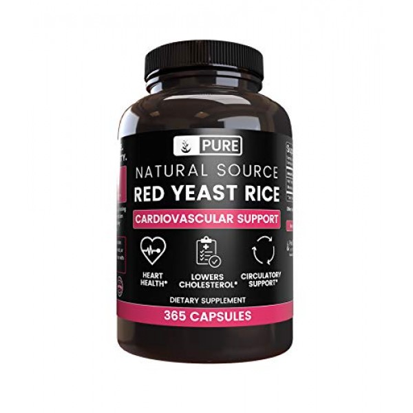 Natural Red Yeast Rice, 365 Capsules, 4 Month Supply, No Magnesiu...