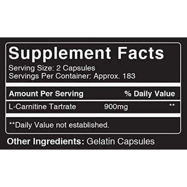 Naturally Sourced L-Carnitine Tartrate, 3-Month Supply, 365 Capsu...
