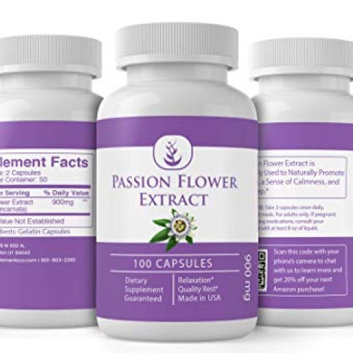 Passion Flower Extract 100 Capsules 100% Prue, Non-GMO, Relaxat...
