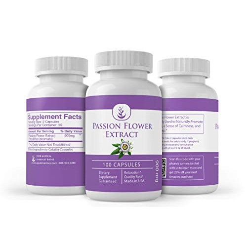 Passion Flower Extract 100 Capsules 100% Prue, Non-GMO, Relaxat...