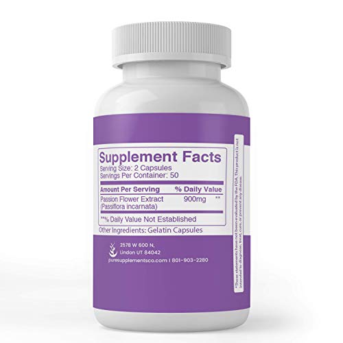 Passion Flower Extract 100 Capsules 100% Prue, Non-GMO, Relaxat...