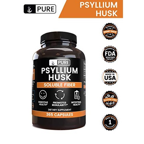 Psyllium Husk 365 Capsules No Stearates or Rice Fillers, Gluten...