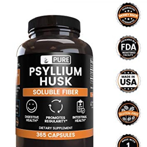 Psyllium Husk 365 Capsules No Stearates or Rice Fillers, Gluten...