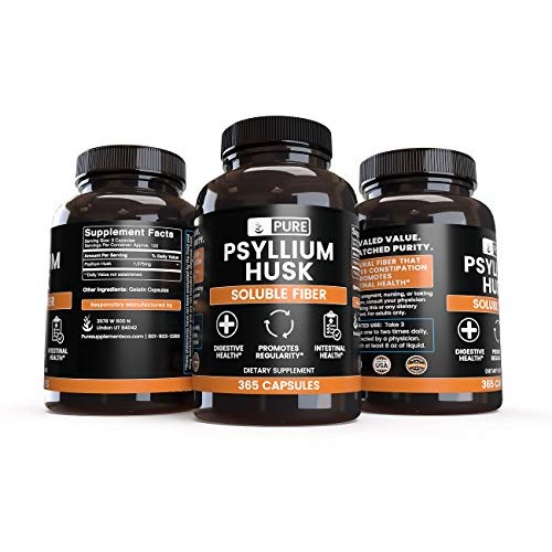 Psyllium Husk 365 Capsules No Stearates or Rice Fillers, Gluten...