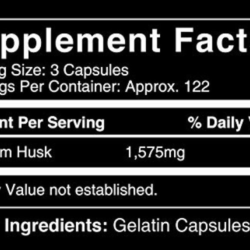 Psyllium Husk 365 Capsules No Stearates or Rice Fillers, Gluten...