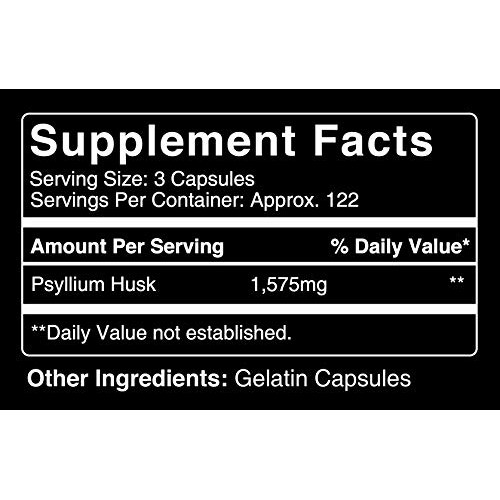 Psyllium Husk 365 Capsules No Stearates or Rice Fillers, Gluten...