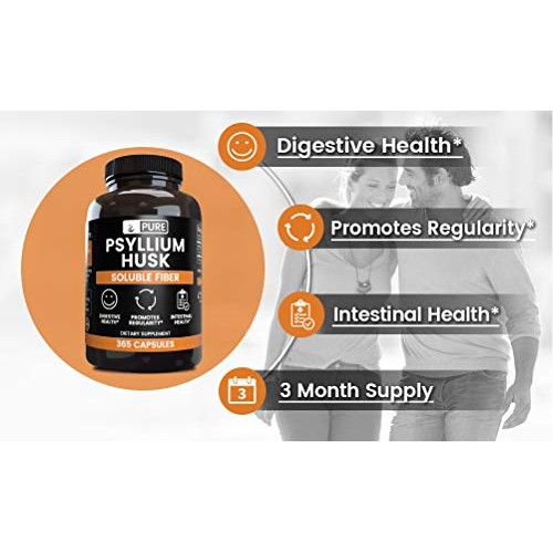 Psyllium Husk 365 Capsules No Stearates or Rice Fillers, Gluten...