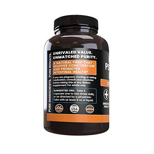 Psyllium Husk 365 Capsules No Stearates or Rice Fillers, Gluten...