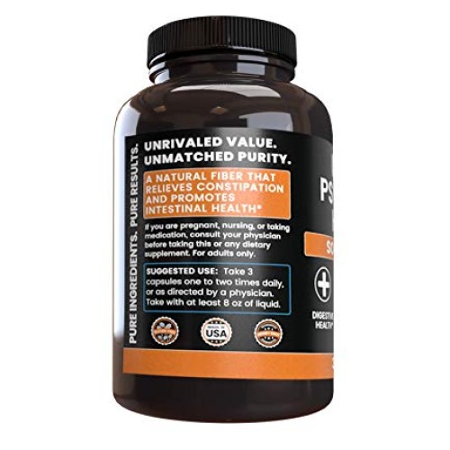 Psyllium Husk 365 Capsules No Stearates or Rice Fillers, Gluten...