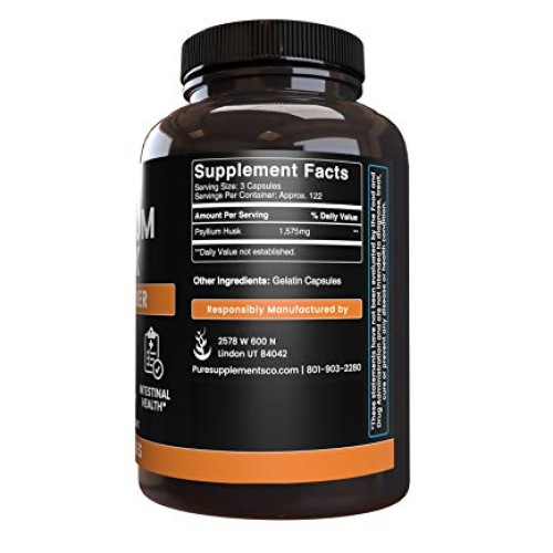 Psyllium Husk 365 Capsules No Stearates or Rice Fillers, Gluten...