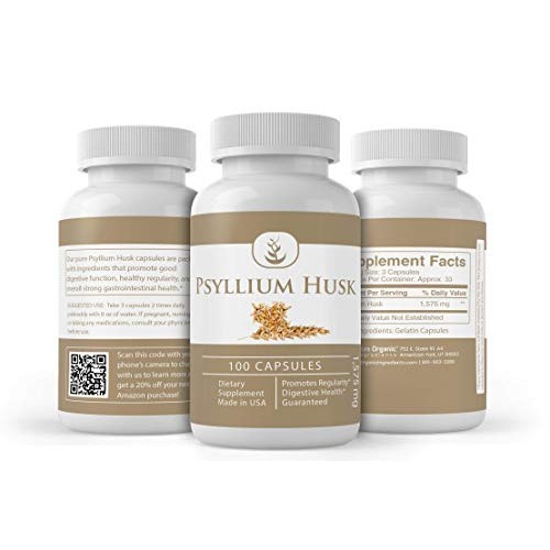 Psyllium Husk Capsules 100 Capsules Fiber Powder Supplement, Di...