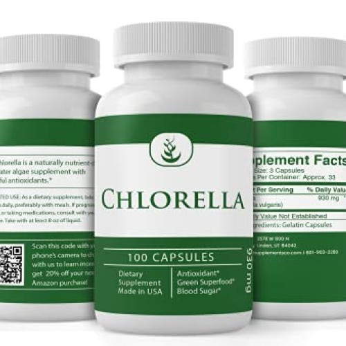 Pure Chlorella Capsules Natural, Gluten Free, Source of Chlorophyll