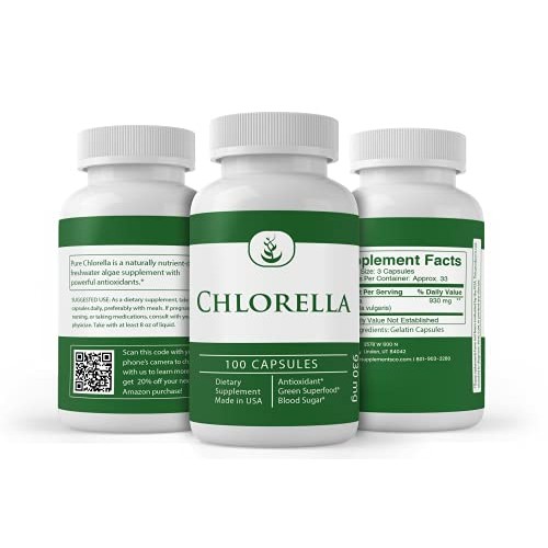 Pure Chlorella Capsules Natural, Gluten Free, Source of Chlorophyll