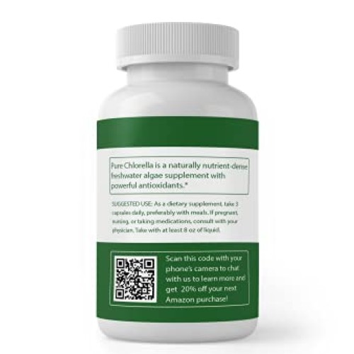 Pure Chlorella Capsules Natural, Gluten Free, Source of Chlorophyll