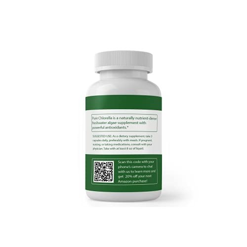 Pure Chlorella Capsules Natural, Gluten Free, Source of Chlorophyll