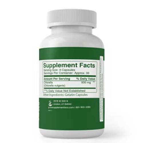 Pure Chlorella Capsules Natural, Gluten Free, Source of Chlorophyll