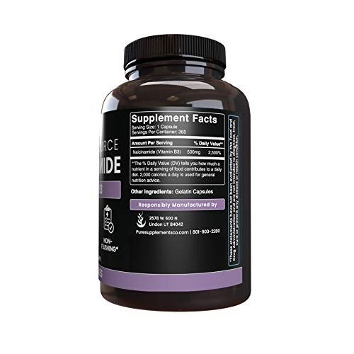 Pure Niacinamide 365 Capsules Natural & Undiluted Niacinamide ...