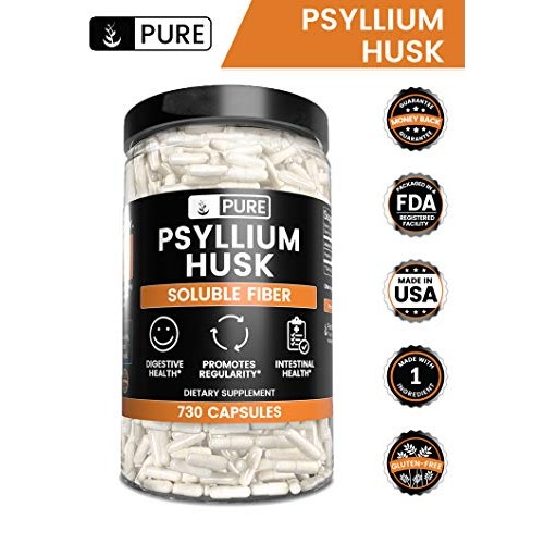 Pure Psyllium Husk 730 Capsules Potent, Natural Source & Gluten...