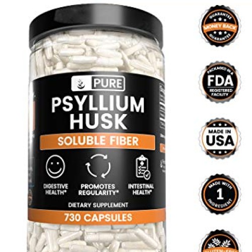 Pure Psyllium Husk 730 Capsules Potent, Natural Source & Gluten...