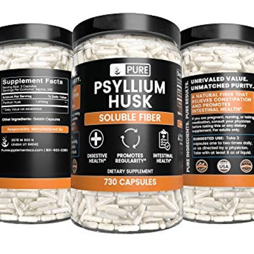 Pure Psyllium Husk 730 Capsules Potent, Natural Source & Gluten...