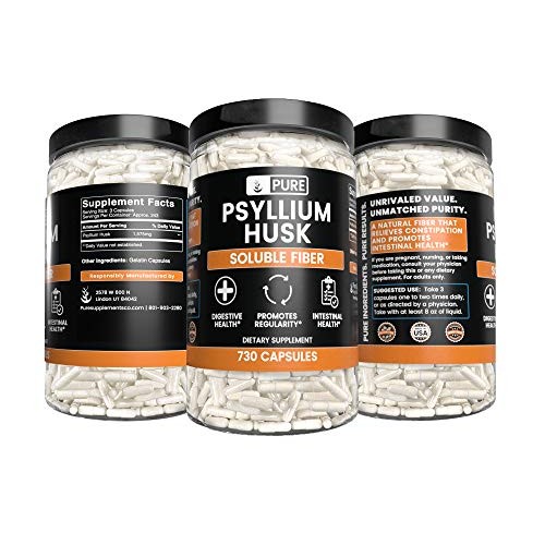 Pure Psyllium Husk 730 Capsules Potent, Natural Source & Gluten...