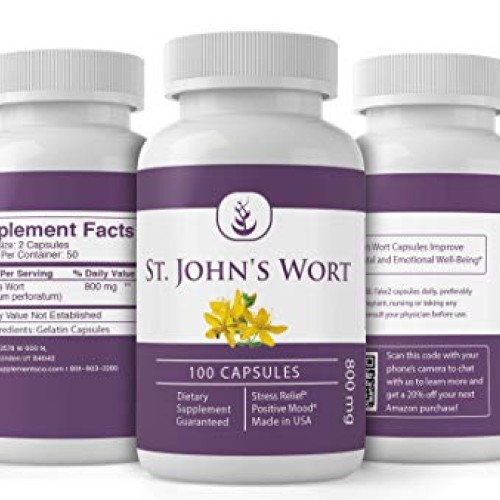 St. John’s Wort 100 Capsules Non-GMO & Gluten-Free, Relaxation,...