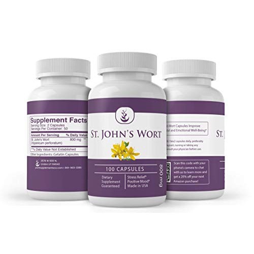 St. John’s Wort 100 Capsules Non-GMO & Gluten-Free, Relaxation,...