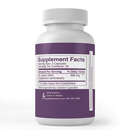 St. John’s Wort 100 Capsules Non-GMO & Gluten-Free, Relaxation,...