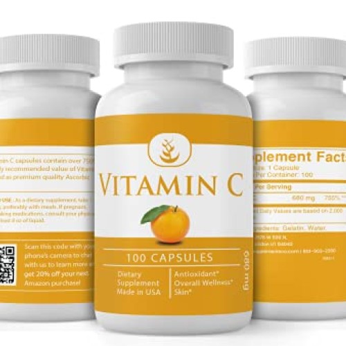 Vitamin C 100 Capsules 1000% Daily Value, Ascorbic Acid, Non-GM...