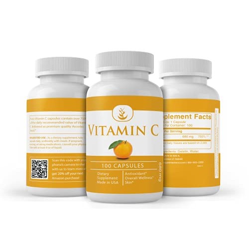 Vitamin C 100 Capsules 1000% Daily Value, Ascorbic Acid, Non-GM...