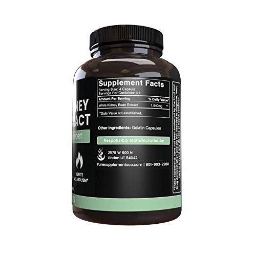 White Kidney Bean Extract 365 Capsules Keto-Friendly, Non-GMO &...