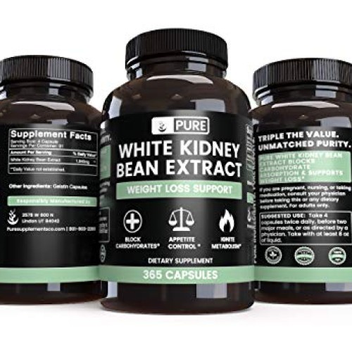 White Kidney Bean Extract 365 Capsules Keto-Friendly, Non-GMO &...