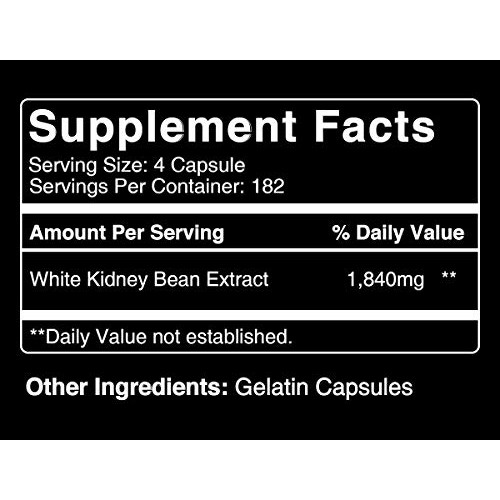 White Kidney Bean Extract, 730 Capsules, 1840mg Serving, 3 Month ...
