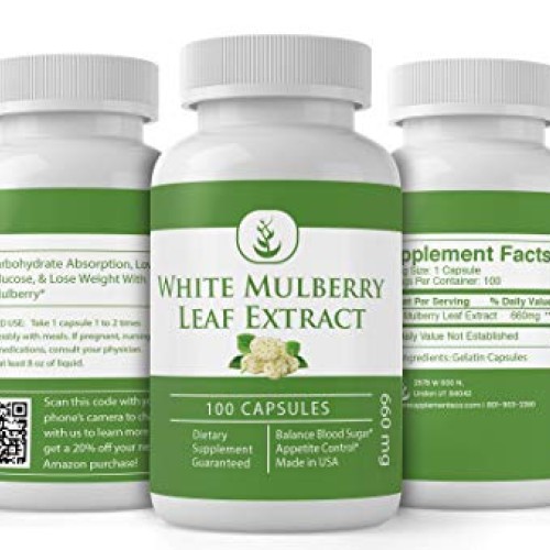 White Mulberry Leaf Extract, 660mg Serving, 100 Capsules, Premium...