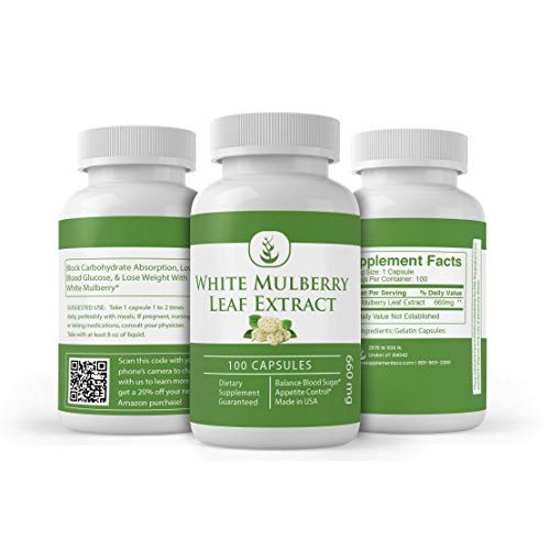 White Mulberry Leaf Extract, 660mg Serving, 100 Capsules, Premium...