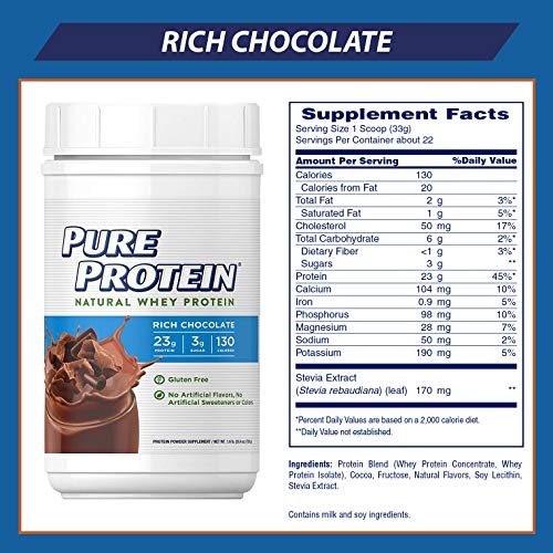 Natural Whey Protein Powder by Pure Protein, Gluten Free, Keto Fr...
