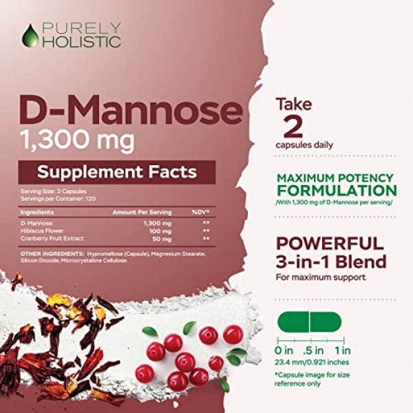 D Mannose 1300mg, 3-in-1 Formula D-Mannose Capsules with Cranberr...