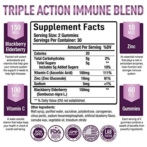 Premium Elderberry Gummies - Sambucus Elderberry Gummies for Adul...