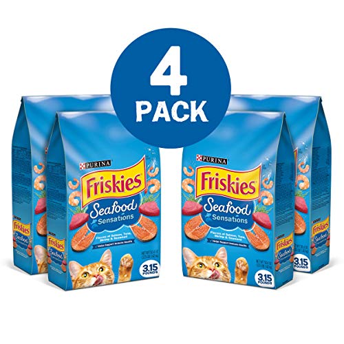 Purina Friskies Dry Cat Food, Seafood Sensations -3.15Lb Pack of 4
