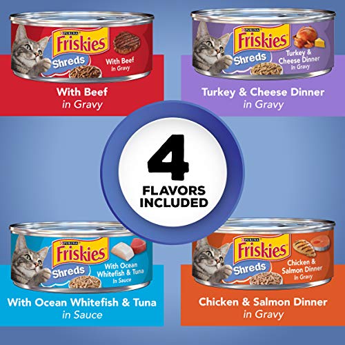 Purina Friskies Wet Cat Food Variety Pack, Shreds Beef, Turkey, W...
