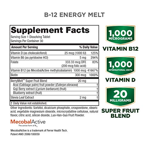 B-12 Energy BerryMelt with Super Fruits - 30 Tablets from Purity ...